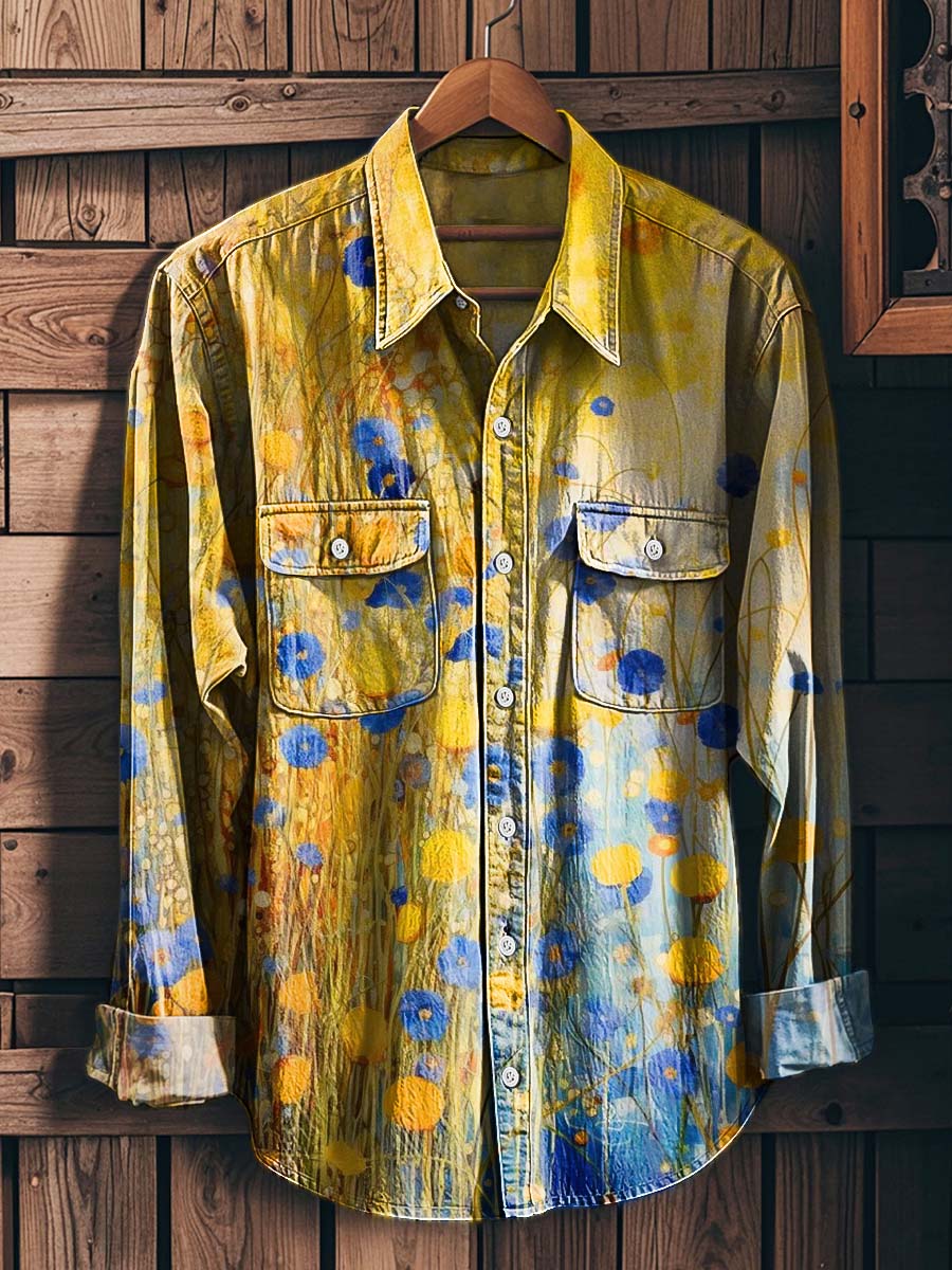 Oil Painting Floral Print Casual Long-Sleeved Shirt