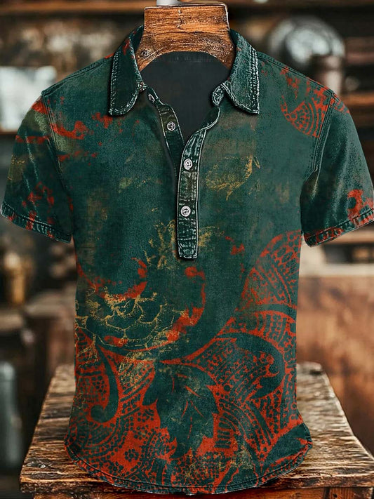 Retro Graphic Print Casual Short-Sleeved Polo Shirt