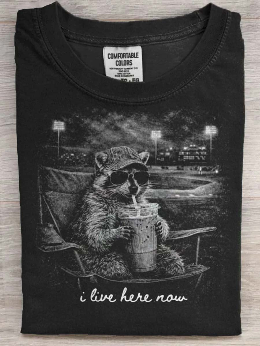 Raccoon-Print Casual Short-Sleeved T-Shirt