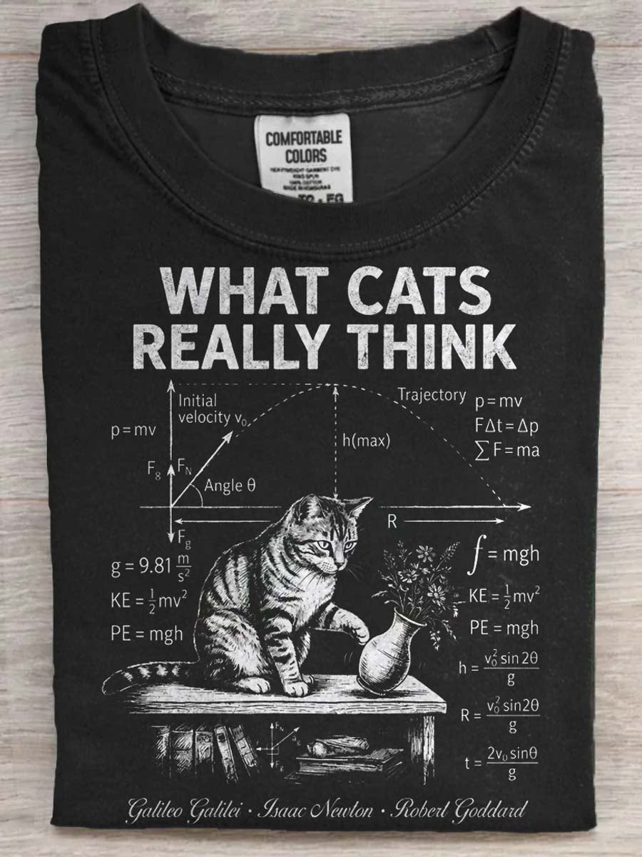 Cat Physics Genius Print Casual Short-Sleeve T-Shirt