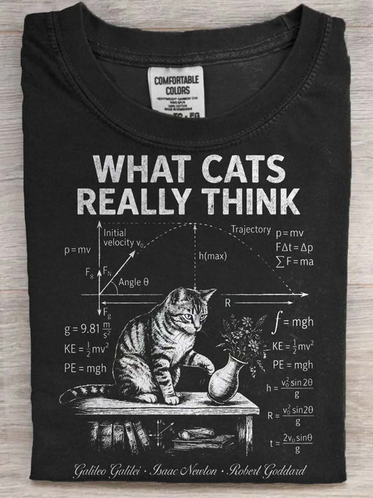 Cat Physics Genius Print Casual Short-Sleeve T-Shirt