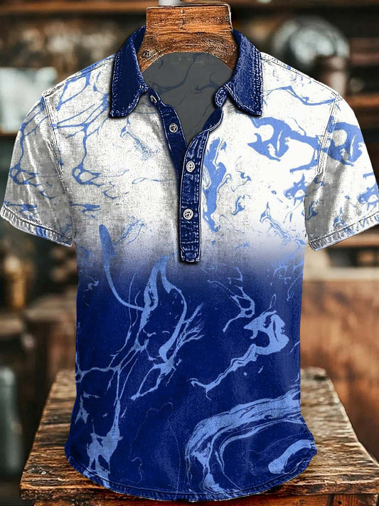 Marble Gradient Print Casual Short-Sleeved Polo Shirt