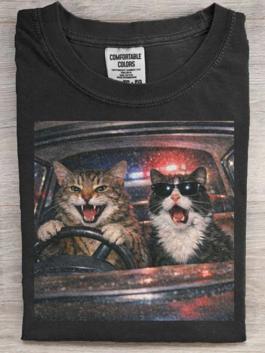 Cat Racing Print Casual Short-Sleeve T-Shirt