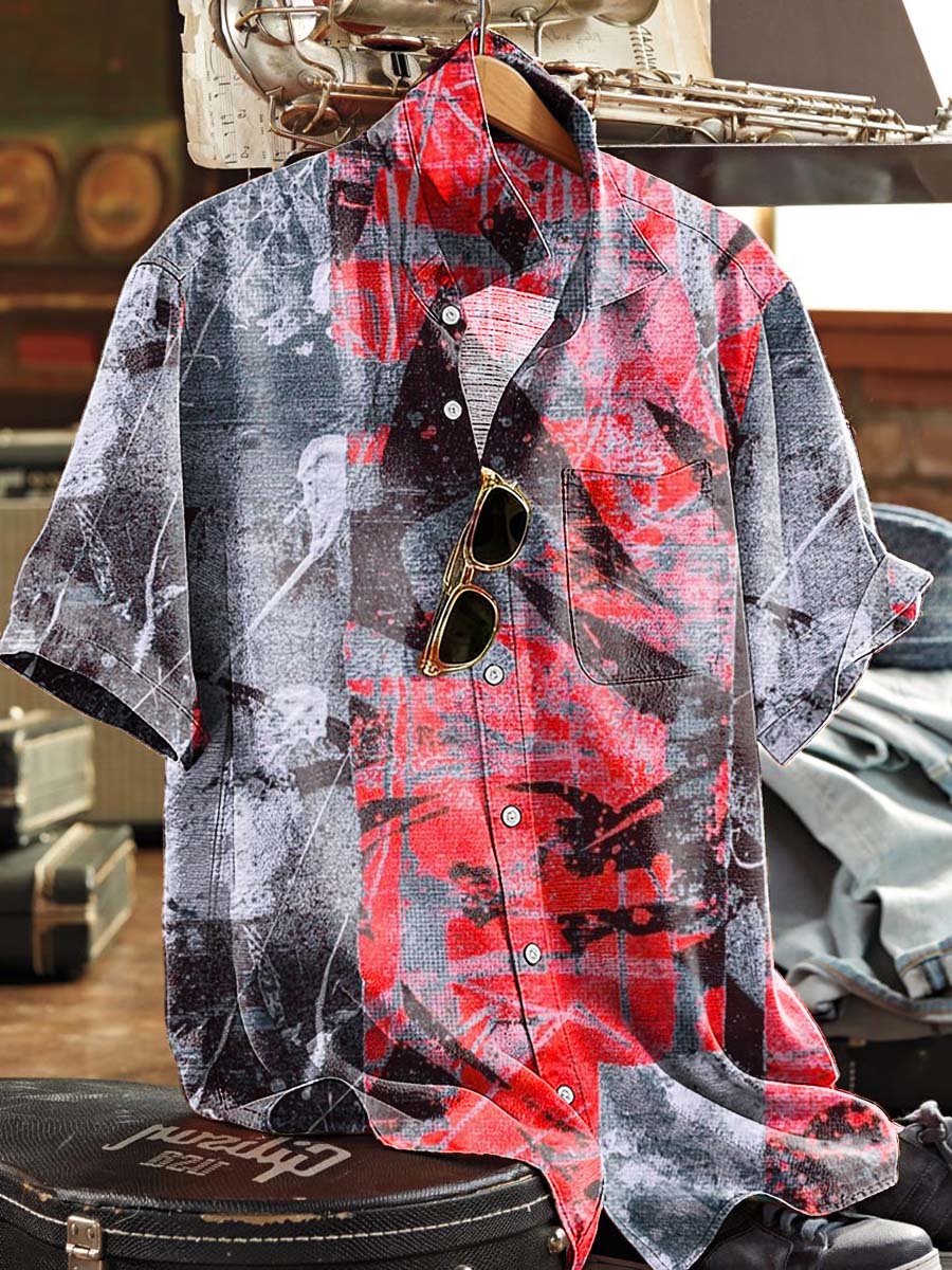 Distressed Plaid Patchwork Print Casual Short-Sleeved Shirt