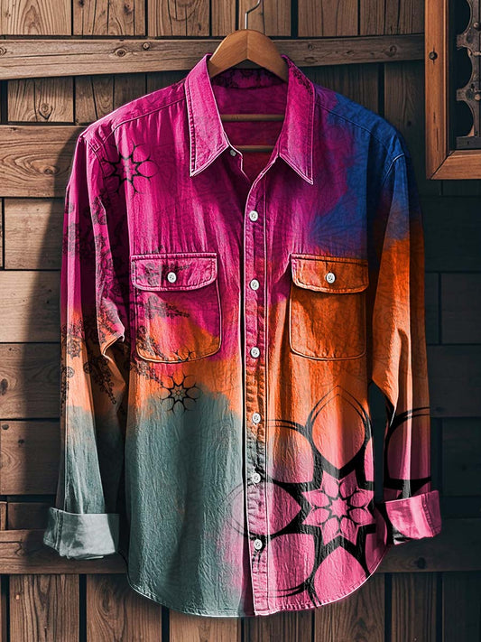 Tie-Dye   Mandala Print Casual Long-Sleeved Shirt