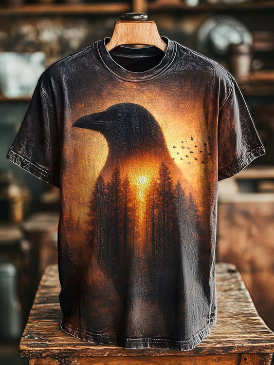 Abstract Raven Forest Print Casual Short-Sleeve T-Shirt