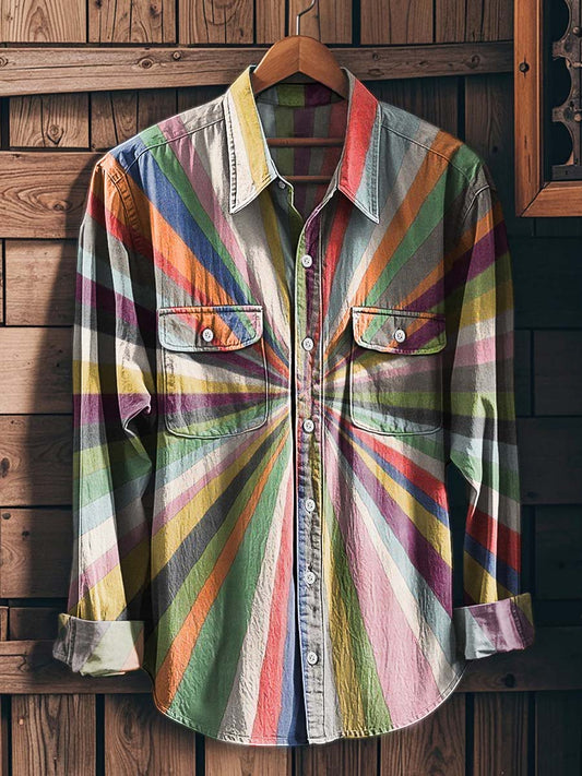 Retro Hippie Radial Stripe Print Casual Long-Sleeved Shirt