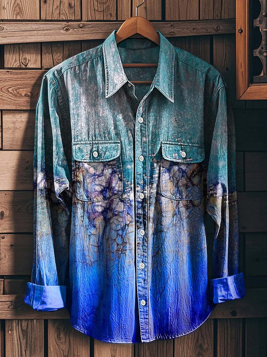 Tie-Dye Gradient Print Casual Long-Sleeved Shirt