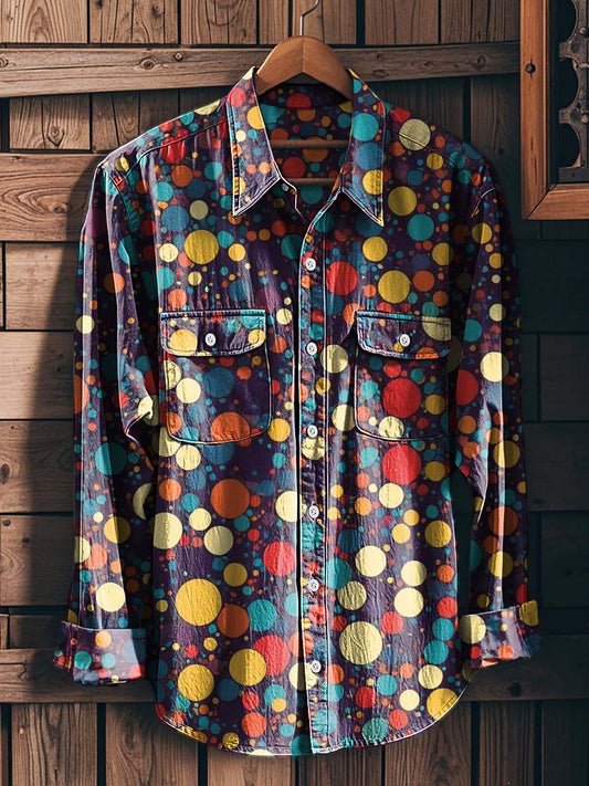 Polka Dot Color-Block Print Casual Long-Sleeved Shirt