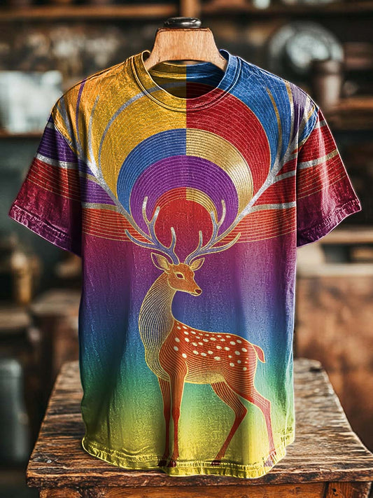 Fantasy Deer Art Print Casual Short-Sleeve T-Shirt