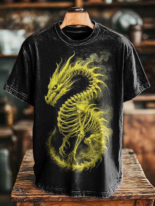 Steampunk Dragon Remains Print Casual Short-Sleeve T-Shirt