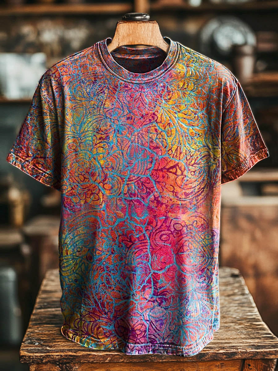 Retro Hippie Mandala Print Casual Short-Sleeved T-Shirt