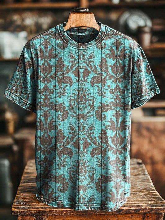 Baroque Striped Retro Print Casual Short-Sleeved T-Shirt