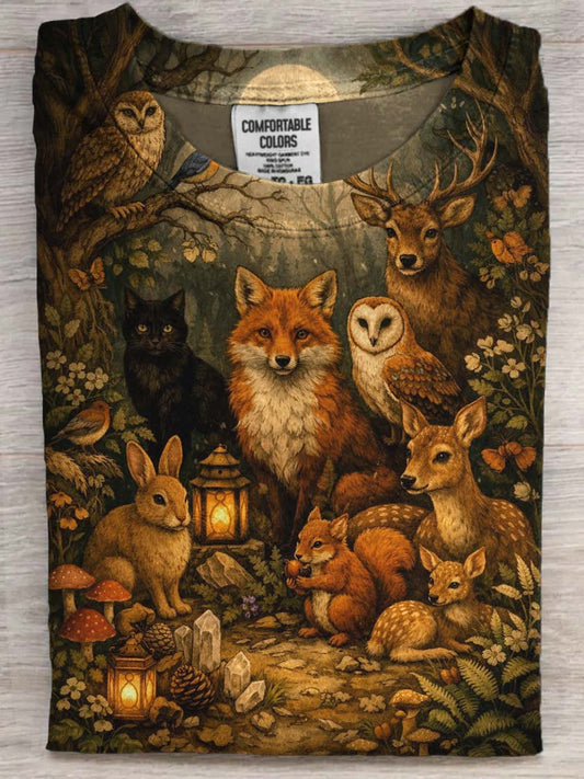 Animal Forest Gathering Printed Casual Short-Sleeve T-Shirt