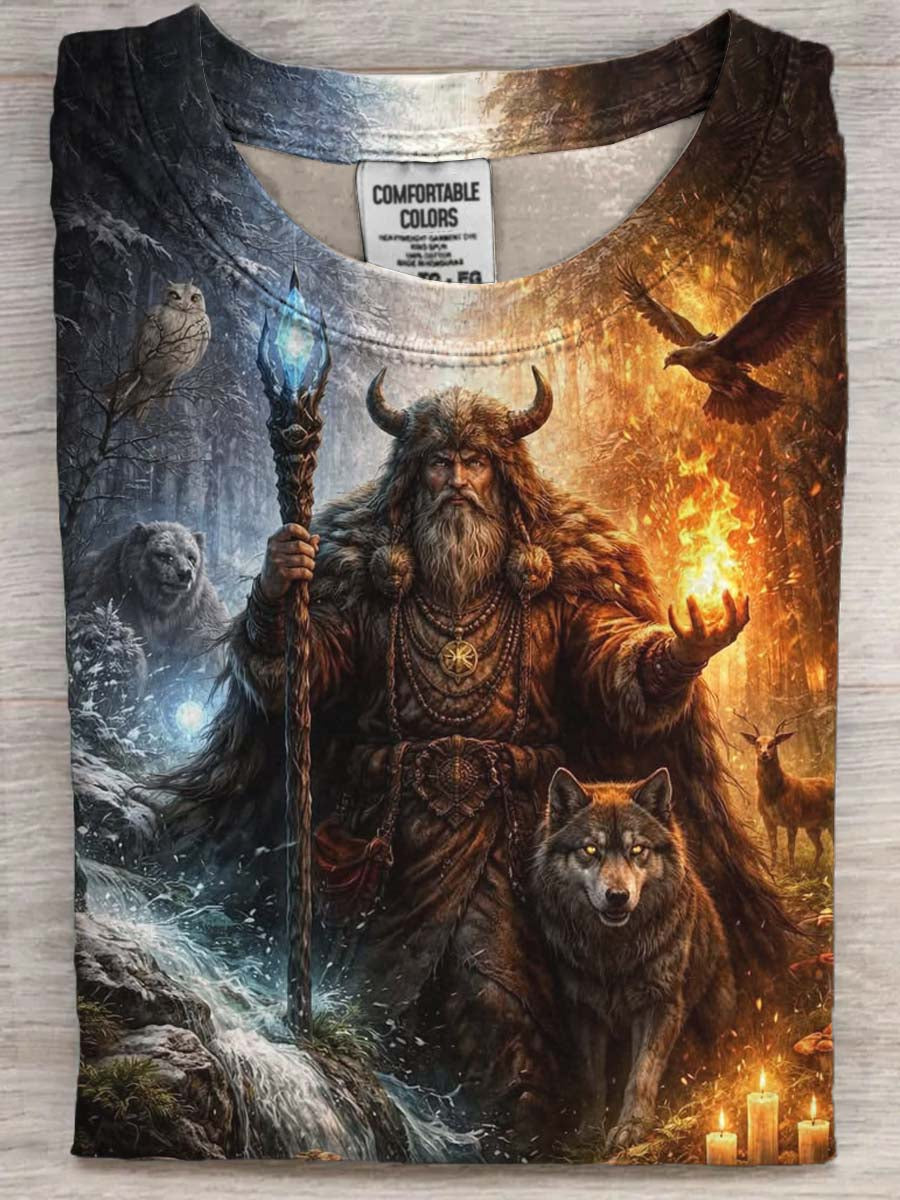 Viking Wizard Druid Printed Casual Short-Sleeve T-Shirt