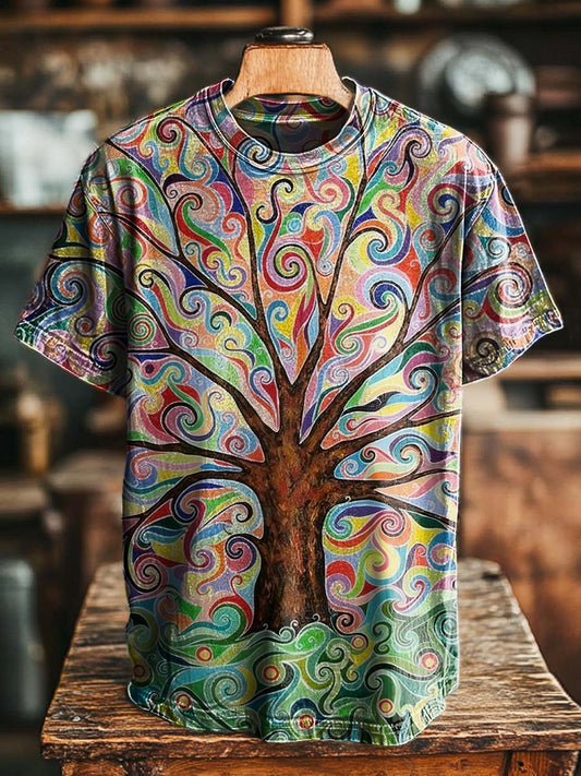 Colorful Tree of Life Print Casual Short-Sleeve T-Shirt