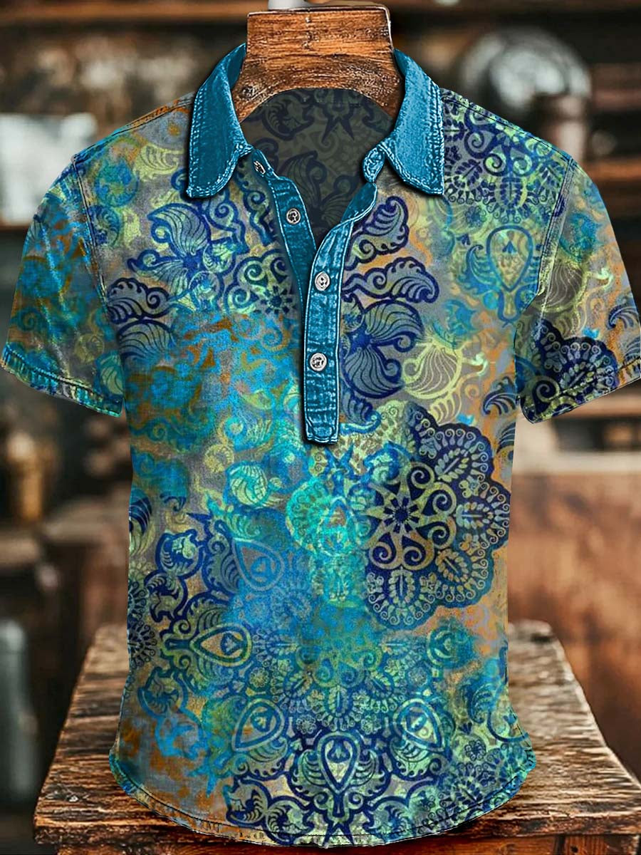 Mandala Ethnic Print Casual Short-Sleeve Polo Shirt