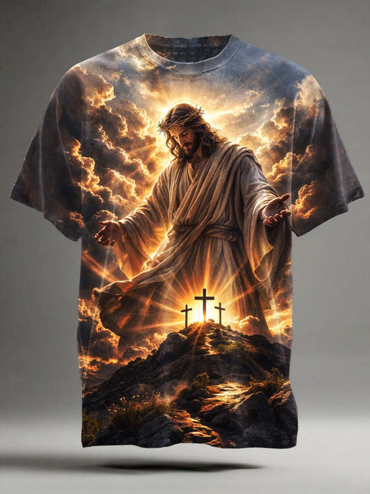 Jesus' Descent Print Casual Short-Sleeve T-Shirt