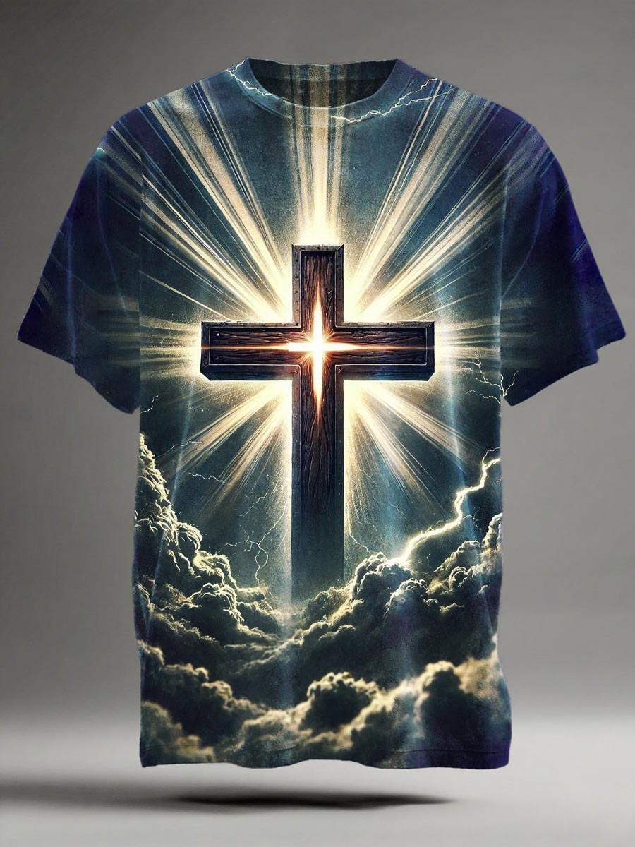 Holy Light Cross Print Casual Short-Sleeve T-Shirt