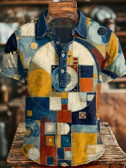 Geometric Abstract Art Print Casual Short-Sleeved Polo Shirt