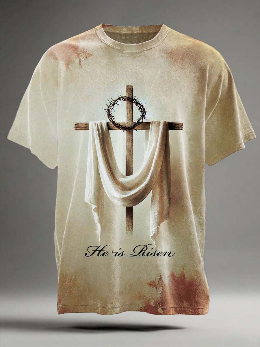He is Risen Cross Print Casual Short-Sleeve T-Shirt