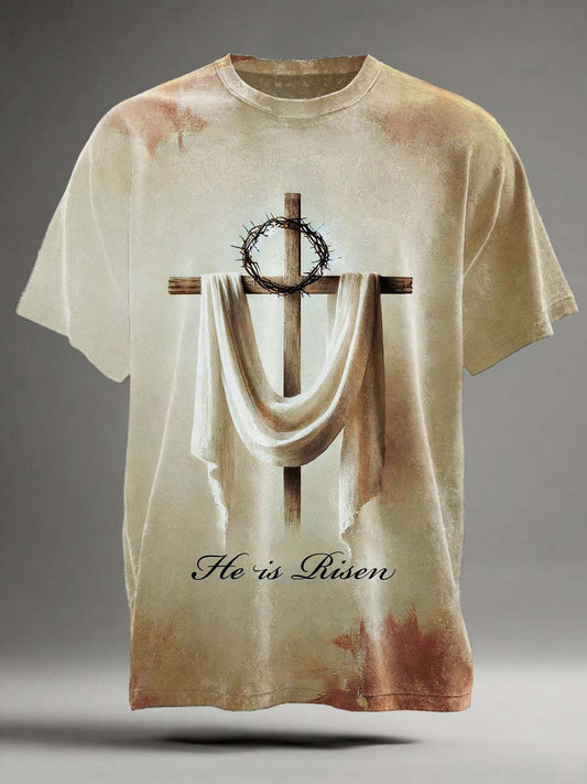 He is Risen Cross Print Casual Short-Sleeve T-Shirt