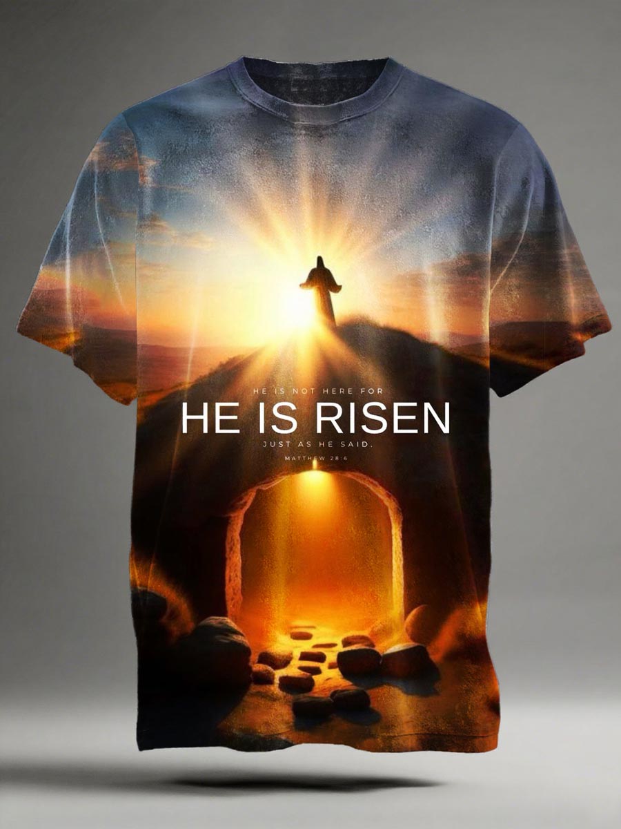 Jesus He is Risen Print Casual Short-Sleeve T-Shirt
