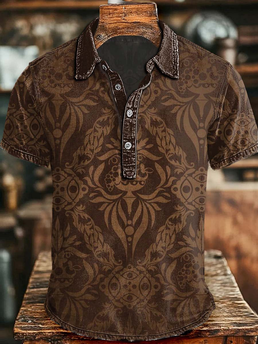 Dark Baroque Retro Print Casual Short-Sleeve Polo Shirt