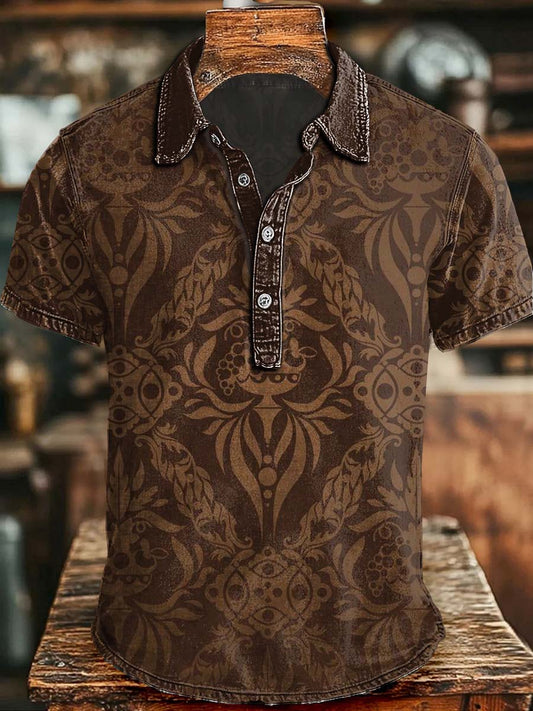 Dark Baroque Retro Print Casual Short-Sleeve Polo Shirt
