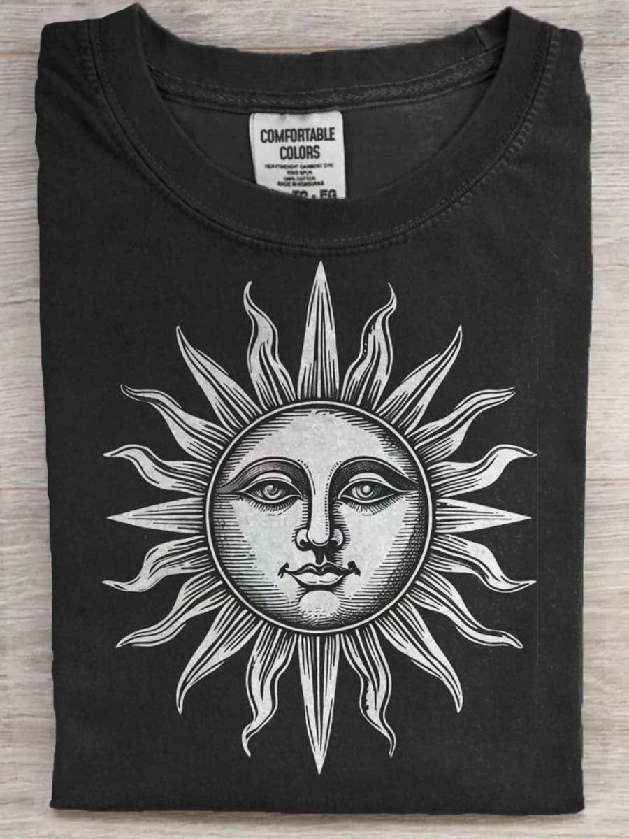 Retro Sun God Print Casual Short-Sleeve T-Shirt