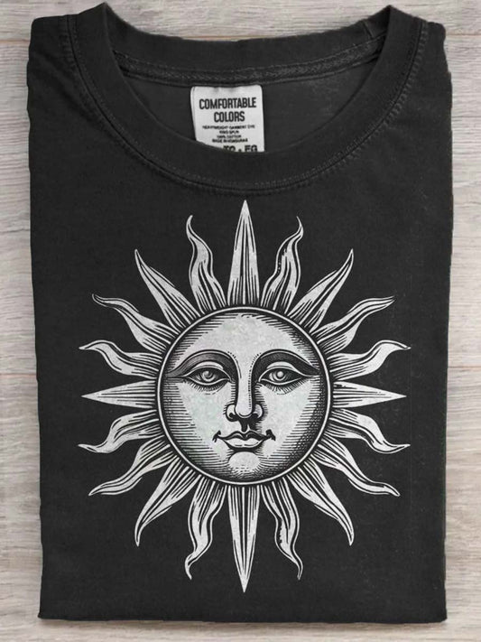 Retro Sun God Print Casual Short-Sleeve T-Shirt