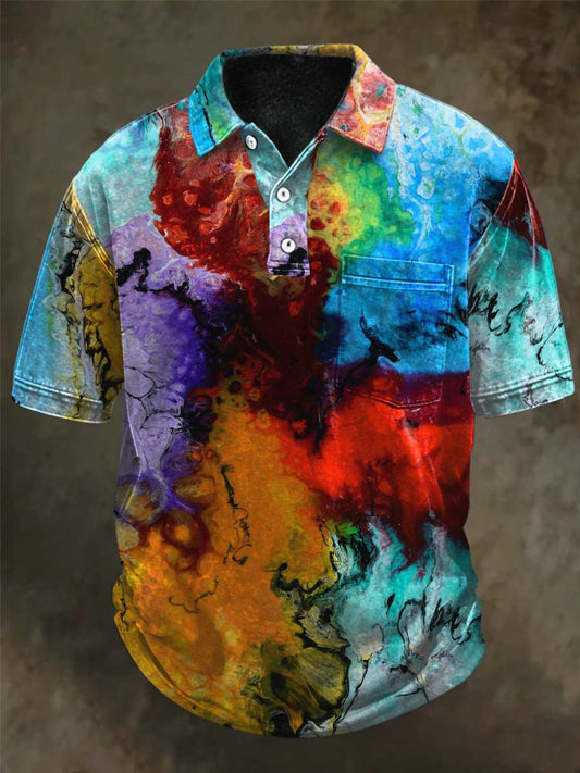 Rainbow Fluid Oil Painting Print Casual Short-Sleeved Polo Shirt