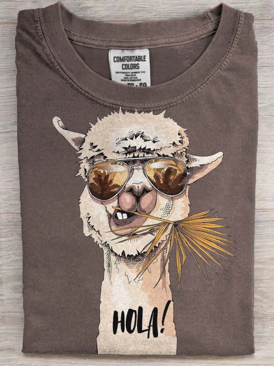 Cool Alpaca Print HOLA Casual Short-Sleeve T-Shirt