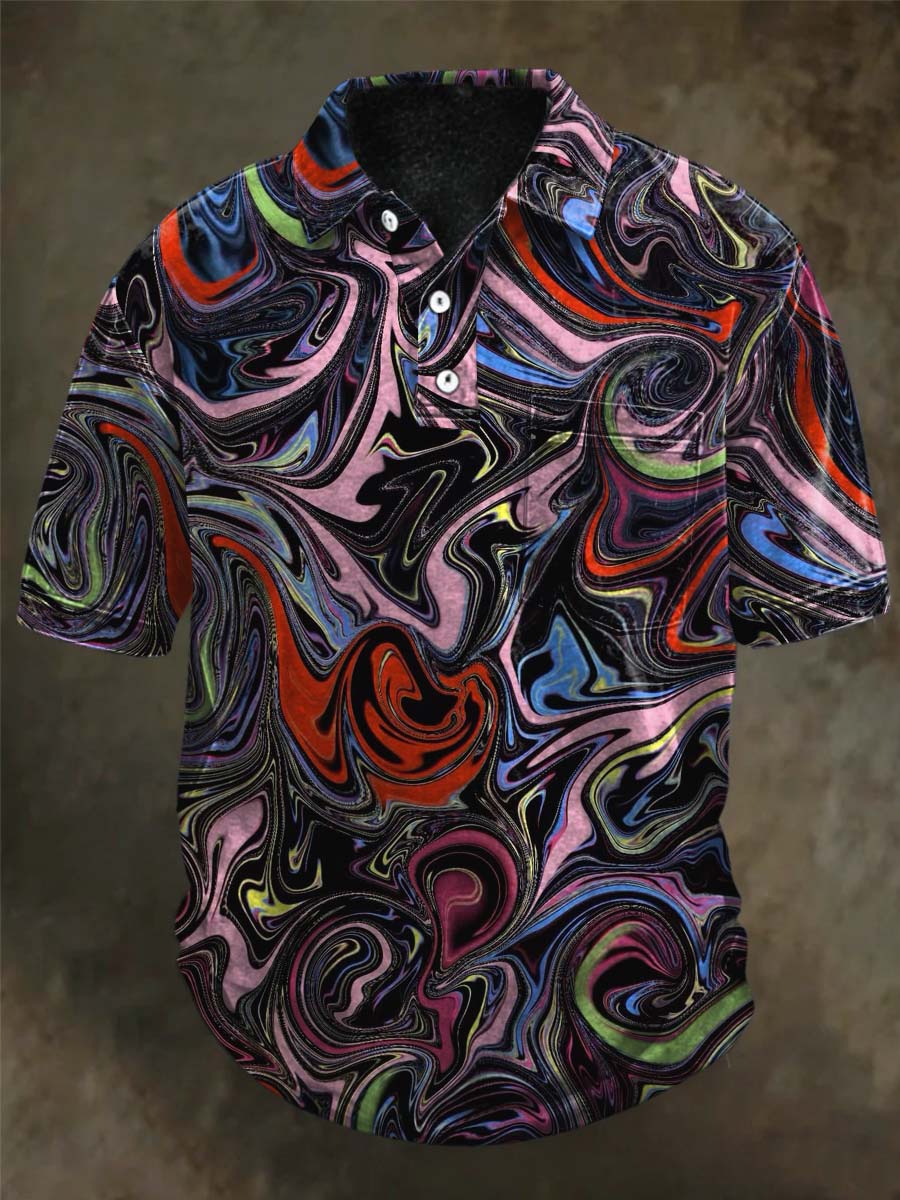 Neon Vortex Fluid Print Casual Short-Sleeve Polo Shirt