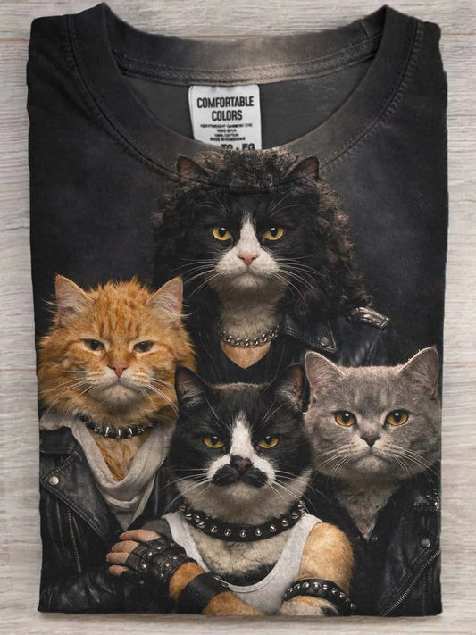 Rock Cats Printed Casual Short-Sleeve T-Shirt