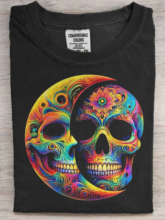 Rainbow Skull Print Casual Short-Sleeve T-Shirt