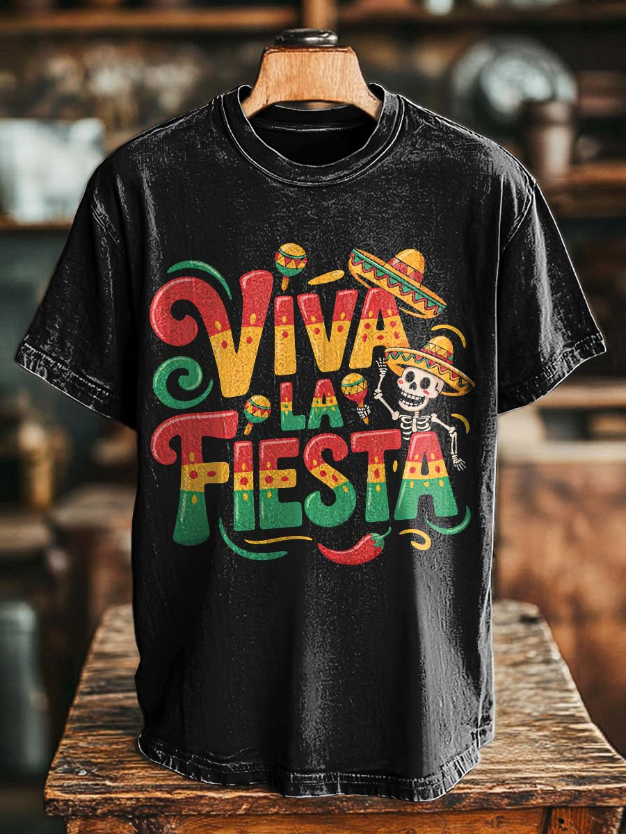 VIVA LA FIESTA Skull Carnival Print Casual Short-Sleeve T-Shirt