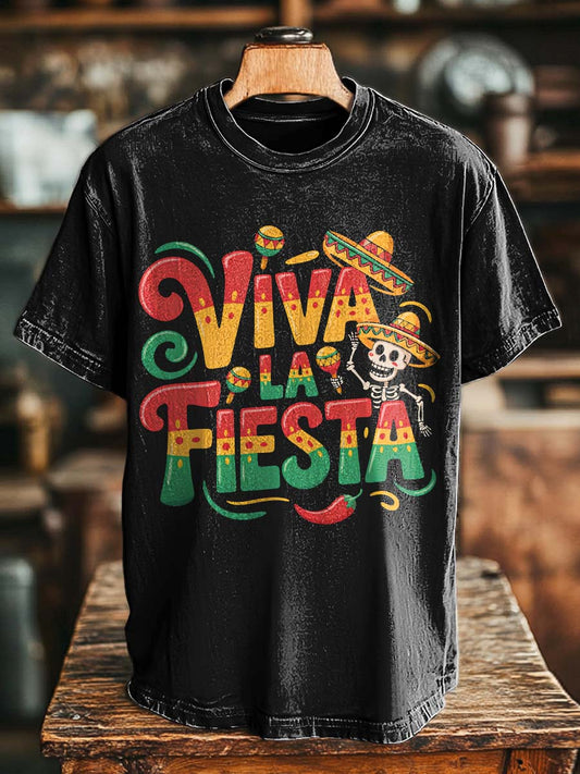 VIVA LA FIESTA Skull Carnival Print Casual Short-Sleeve T-Shirt