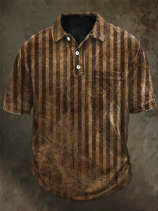 Distressed Vertical Stripe Printed Casual Short-Sleeved Polo Shirt