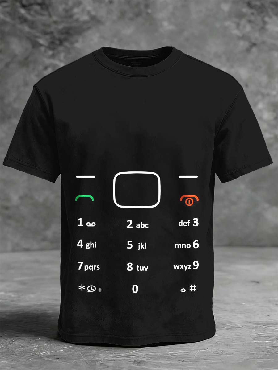 Mobile Phone Keyboard Print Casual Short-Sleeve T-Shirt