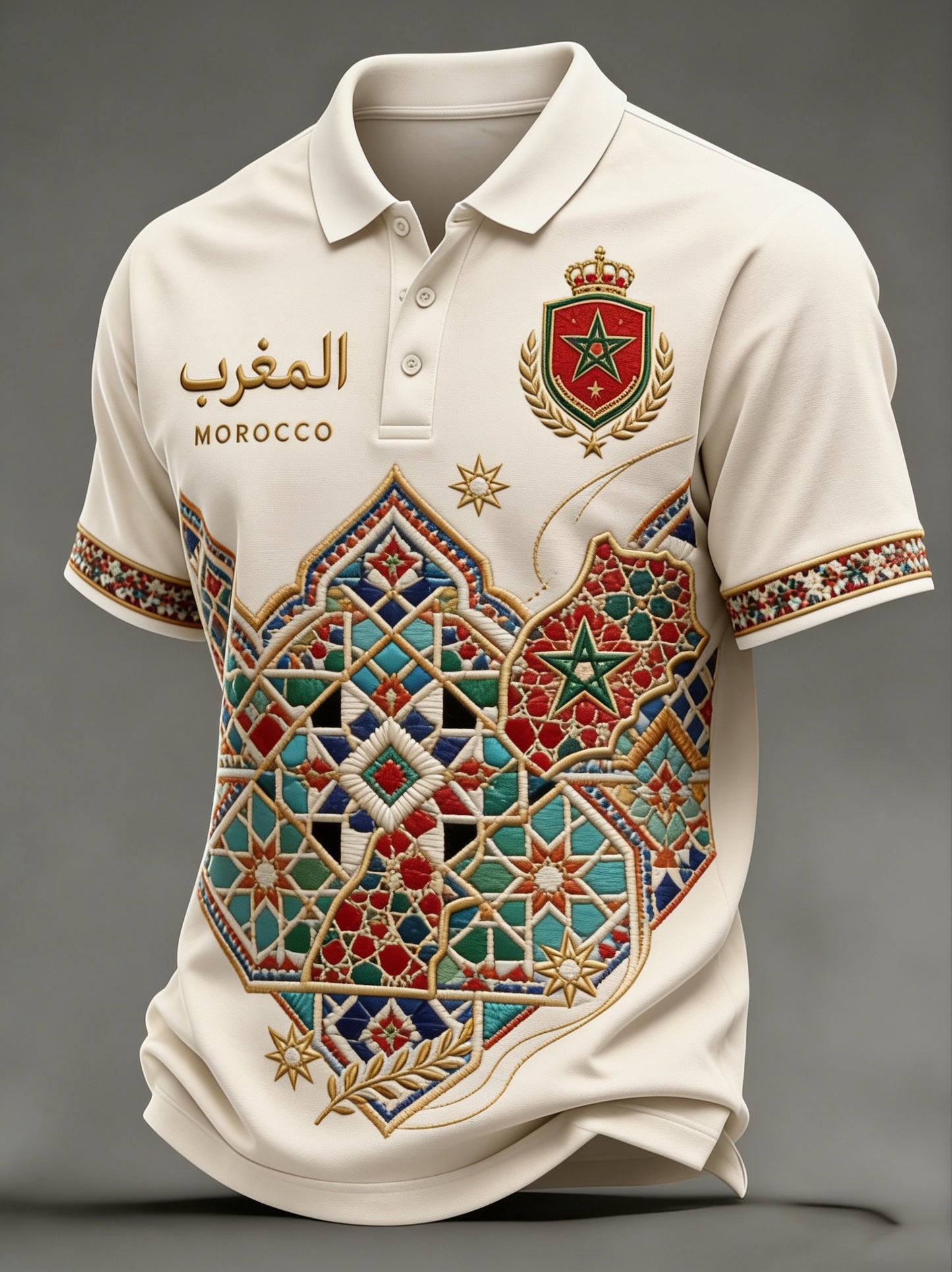 Men's Moroccan Football Fan Casual Printed Polo Shirt