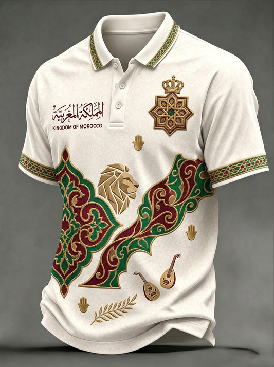 Men's Moroccan Football Fan Casual Printed Polo Shirt
