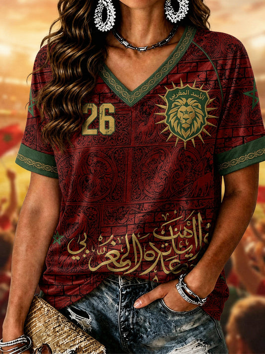 Women's Moroccan Football Fan Casual Printed T-shirt