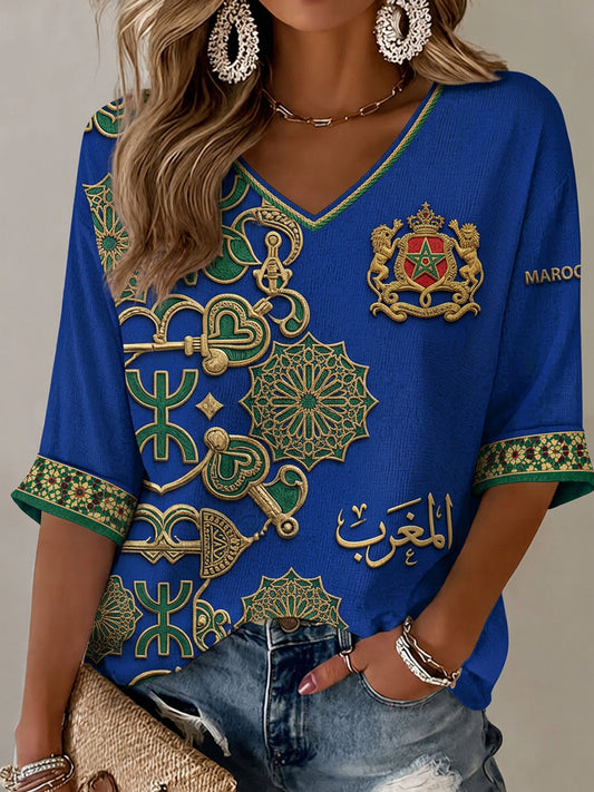 Women's Moroccan Football Fan Casual Printed T-shirt