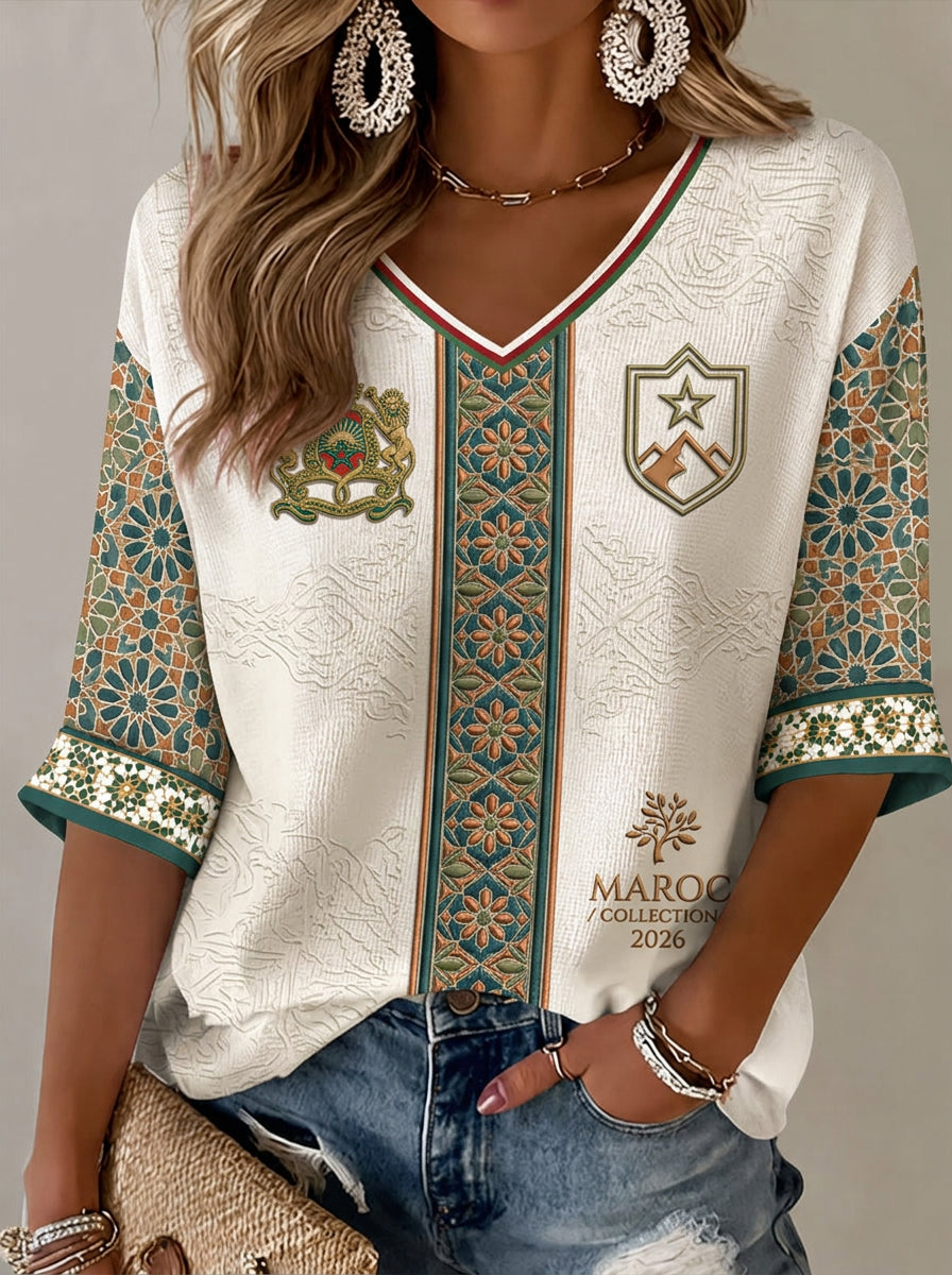 Women's Moroccan Football Fan Casual Printed T-shirt