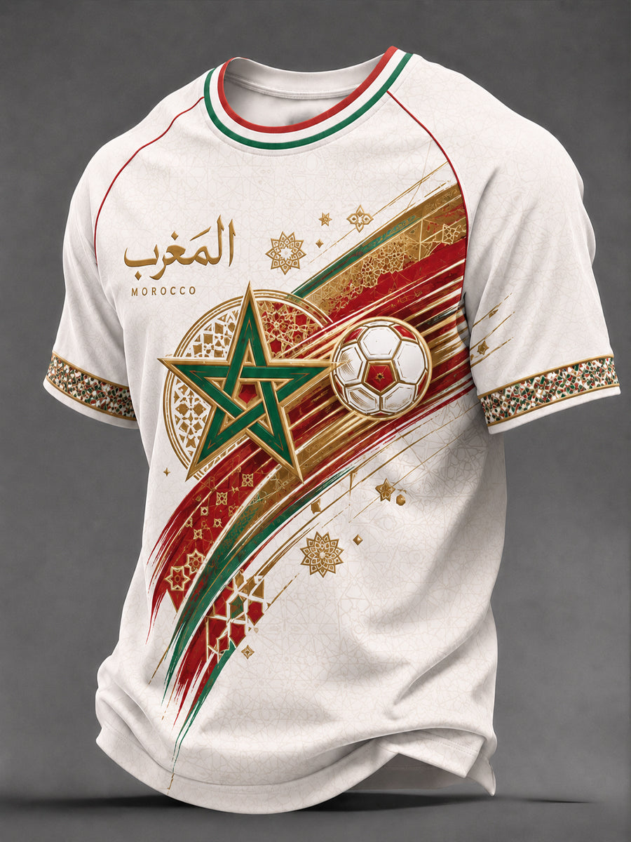 Men's Moroccan Football Fan Casual Printed T-shirt