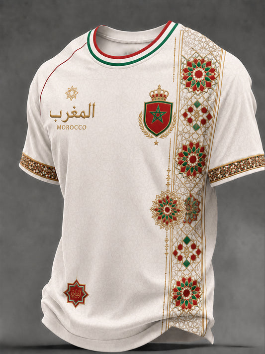 Men's Moroccan Football Fan Casual Printed T-shirt