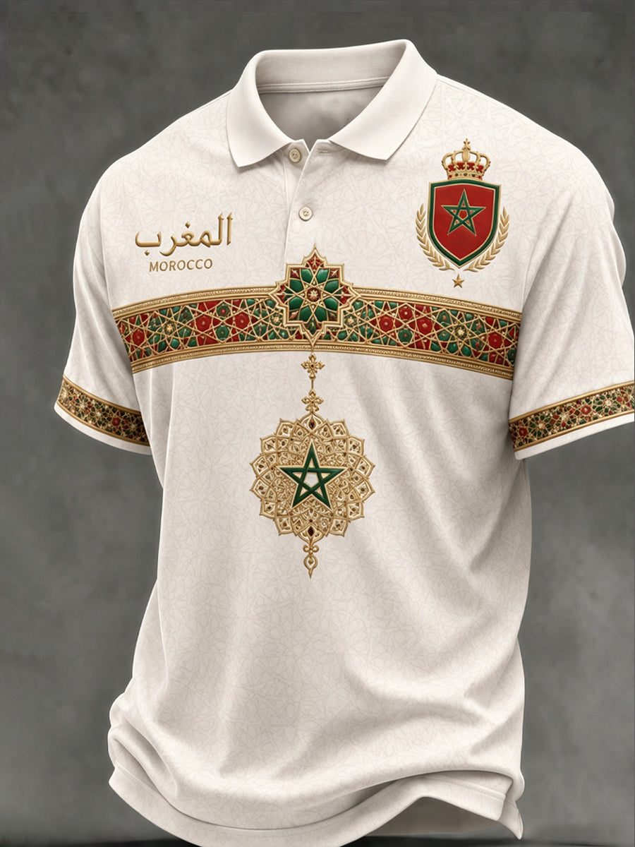 Men's Moroccan Football Fan Casual Printed Polo Shirt