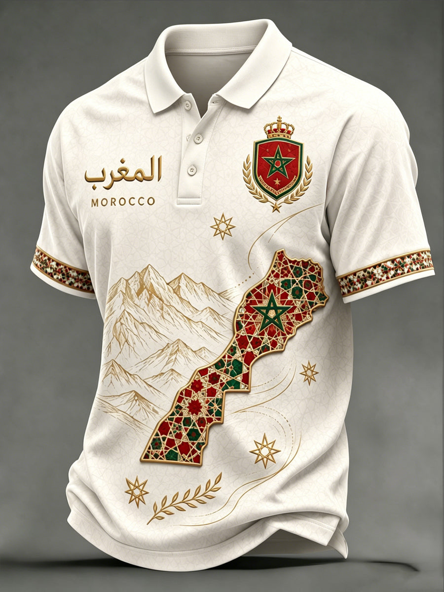 Men's Moroccan Football Fan Casual Printed Polo Shirt