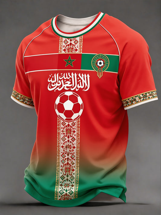 Men's Moroccan Football Fan Casual Printed T-shirt